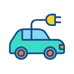 Stylized electric car with plug vector illustration against a black background