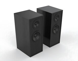 Obraz premium Two black speakers against white background