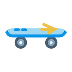 Stylized vector skateboard illustration with light blue board and yellow arrow design.