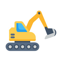 Isolated yellow excavator clip art on black background, construction vehicle