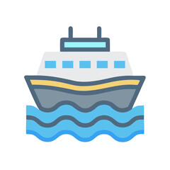 Fototapeta premium Stylized boat icon floating on stylized waves against a dark background