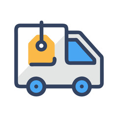 Delivery truck icon with attached yellow price tag