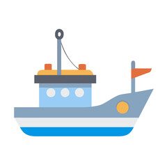 Obraz premium Illustration of a fishing boat with mast and orange flag on a black background