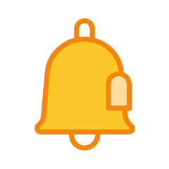 Minimalist yellow bell icon with outline on black backdrop