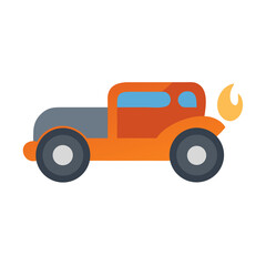 Fototapeta premium Cartoon hot rod on black background, with fire coming from exhaust