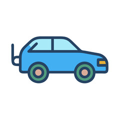 Modern blue car illustration in flat design style on black background