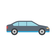 Fototapeta premium Isolated Side View of a Gray Sedan Car with Blue Stripe on Black