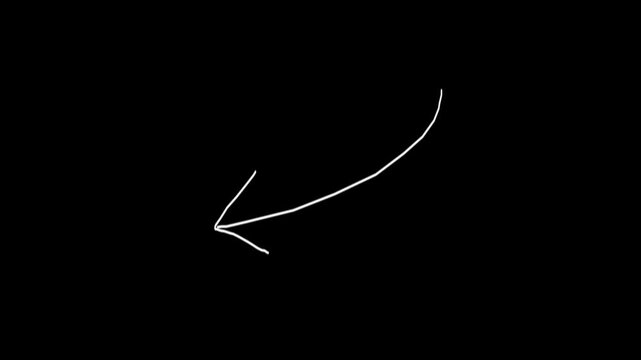 Animated Hand-Drawn Curve Arrow Pointing Up, Down, Left & Right on Black Background