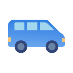 Minimalist illustration of a blue passenger van on a black background