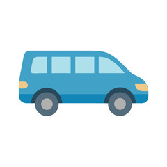 Flat vector illustration of a blue minivan isolated on black background