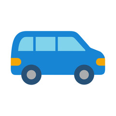 Blue minivan flat icon illustration on black background, vector transport graphic design