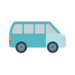 Flat vector illustration of a blue passenger van on a black background