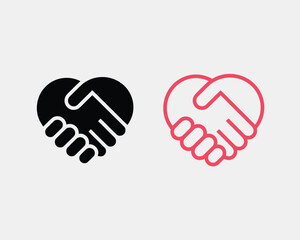 Obraz premium Abstract Red and Black Handshake and Heart Vector Icons Representing Friendship, Partnership, and Agreement