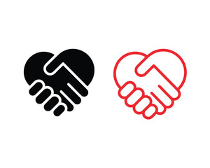 Abstract set with red and black handshakes heart vector icons. Sign friendship or partnership icons. Peace and love symbol vector design