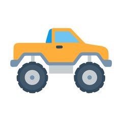 Illustration of a bright orange monster truck with big wheels on black