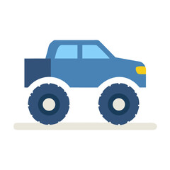 Fototapeta premium Flat vector illustration of a blue monster truck on a black background