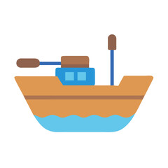 Simple flat design icon of a small boat floating on water with mast