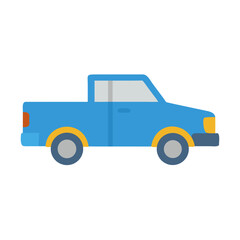 Stylized blue pickup truck illustration with flat design and black background