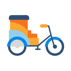 Flat design illustration of a cargo tricycle with vibrant colors on black background