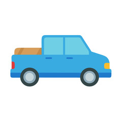 Stylized Blue Pickup Truck Vector Illustration Isolated on Black Background, Flat Design