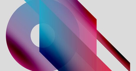 Abstract design features colorful overlapping shapes. Gradient hues blend, creating dynamic visual effect. Modern, minimalist composition.