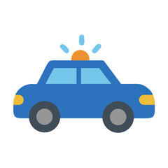 Blue police car illustration with siren lights and simple vector design