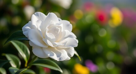Close-up of a Delicate White Camellia Flower.