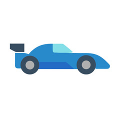 Obraz premium Flat Design Blue Race Car on Black Background for Retro Style Graphics