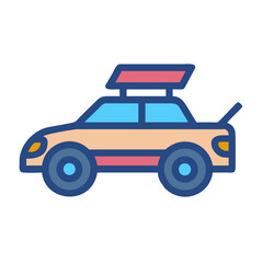 Stylized vehicle illustration featuring a car with luggage rack on black background