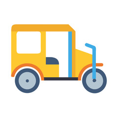 Flat illustration of a vintage yellow vehicle against a black background