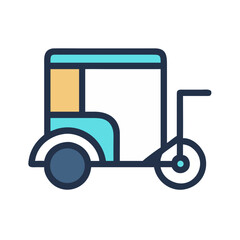 Minimalist rickshaw icon with clean lines and a cheerful color palette