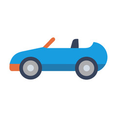Stylized flat vector convertible car illustration in blue, orange, gray and black