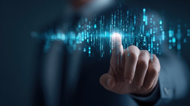 Ai Businessman working with modern interface Business analytics Big data technology and data science. Data flow concept.Business computing digital composite.