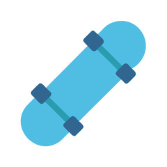 Flat blue skateboard illustration on black background for sports and recreation themes