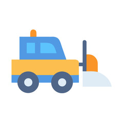 Vector illustration of a snow plow vehicle with blue cab and yellow body