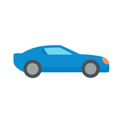 Sleek blue sports car illustration isolated on black background in flat design style