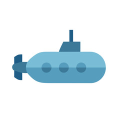 Blue Submarine Illustration on Black Background: Flat Design underwater exploration concept
