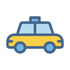 Stylized yellow taxi icon with blue outlines on a black background illustration