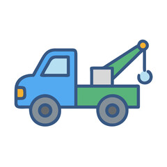 Fototapeta premium Flat Style Cartoon Tow Truck With Crane for Transportation and Assistance