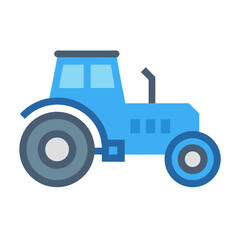 Blue tractor icon on black background in flat design for farming concept
