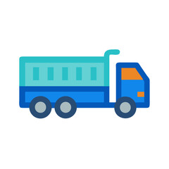 Illustration of a blue dump truck on black background in flat style