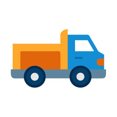 Fototapeta premium Flat vector illustration of a blue and orange pickup truck on black background