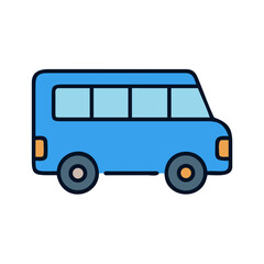 Flat vector illustration of a blue van against a plain black background