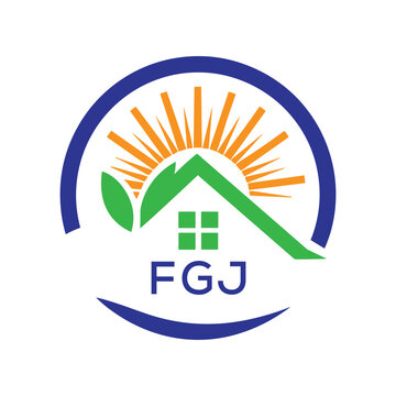 FGJ Green Home Logo &ndash; Eco Friendly, Solar Energy, Real Estate and Sustainable Living Symbol. FGJ Letter Logo.

