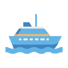 Blue and yellow cruise ship sails on a black background graphic design