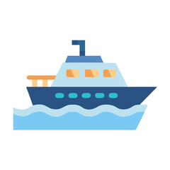 Fototapeta premium Flat vector illustration of a cruise ship sailing on water, clear skies