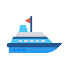 Flat vector illustration of a stylish blue yacht on a black background