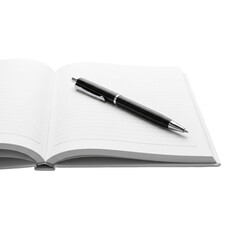 Open notebook with pen isolated on transparent background