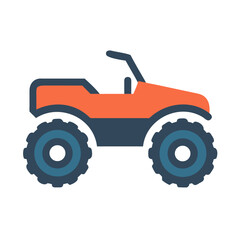 Vector illustration of a blue and orange all-terrain vehicle against black backdrop