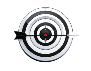 Black and White Target Icon with Arrow Centered Isolated on Transparent Background PNG